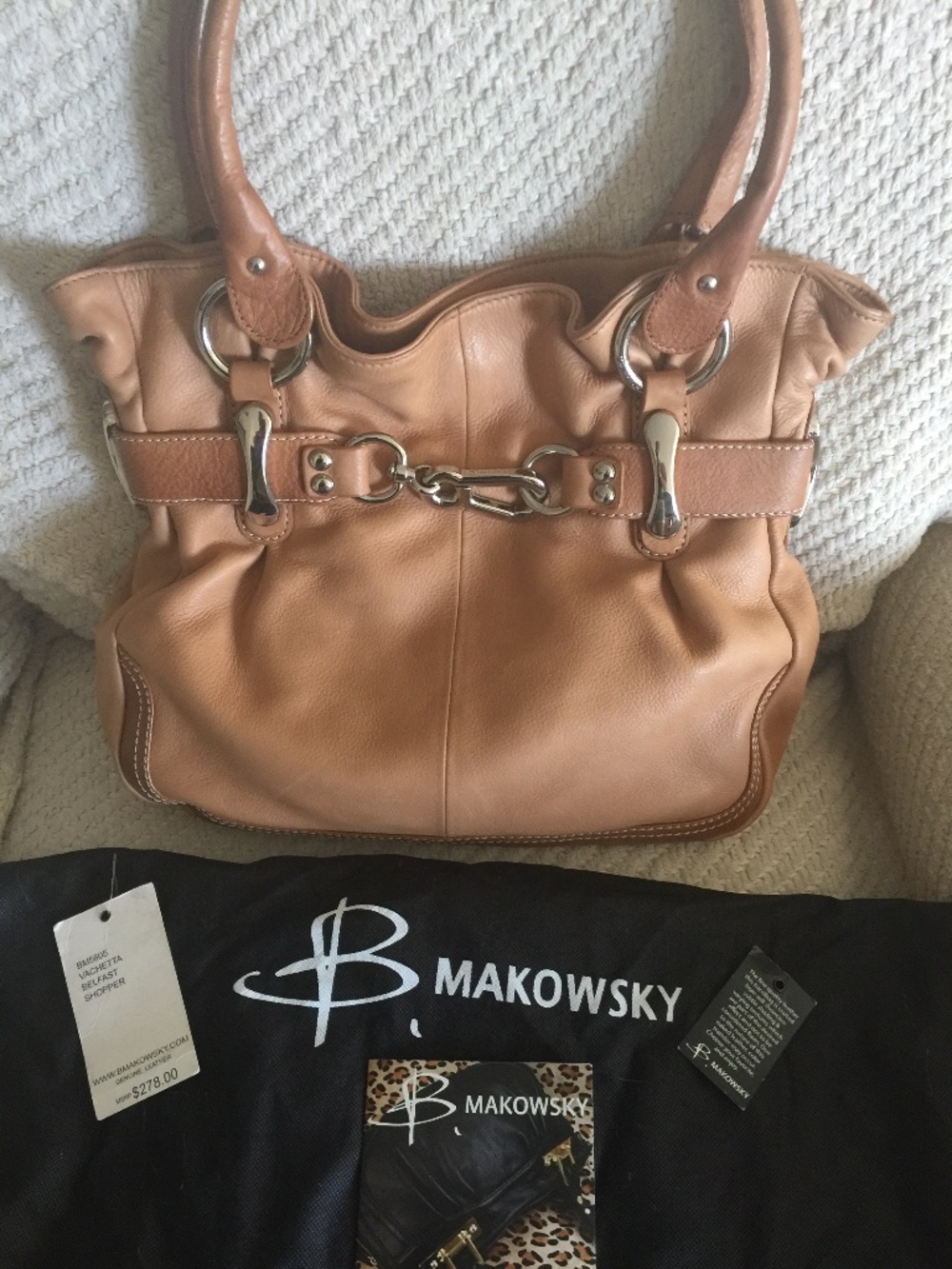 B’ Makowsky Buttery Soft Tan Leather Tote